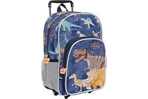 PERLETTI Travel Backpack for Boys with Detachable Wheels Colourful Print - Small Carry On Rucksack for Kids Blue - Trolley for Little Children Lightweight Reflective Details - 36x25x15cm