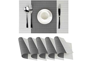 HONGP Place mats set of 6,Table Mats Non-slip Heat Resistant Dining Kitchen Table Mats Washable Crossweave Woven Vinyl table mats set of 6 (11.8 in x 17.7 in) (stripe)
