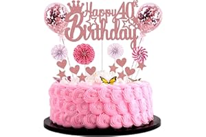JRZYHI Happy 40th Birthday Decorazione per torta donna 40° compleanno Hello 40 Cake Topper in oro rosa 40 torte decorazione 40° compleanno uomo decorazione torta 40 anni donna glitter topper per 40°
