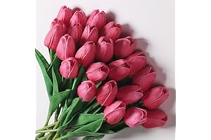 Anaoo 24 Pezzi Tulipani Fiori Artificiali Finti in Lattice Realistico Bouquet Decorazione per Nozze, Composizioni Floreali, Feste, Natale, Matrimoni, Casa, Ufficio, Effetto, Rosa Caldo