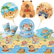 Capybara Geburtstag Deko Set - 44 Teile Für 10 Gäste, Mit Tellern, Bechern, Servietten, Tischdecke & Ballons