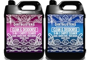 Dirtbusters Clean & Deodorise, prodotto professionale concentrato 3 in 1 per moquette e rivestimenti, 2 x 5 litri, soluzione detergente per pulizia a estrazione con neutralizzante