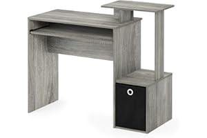 Furinno Econ Mehrzweck Home Office Computer Schreibtisch mit Ablage und Einschub, holz, Französische Eiche Grau/Schwarz, 40.01 x 40.01 x 86.61 cm