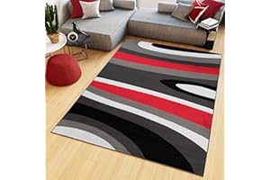 TAPISO Maya Tappeto Soggiorno Pelo Corto Design Moderno Motivo Astratto Ondato Onde Tonalità Rosso Grigio Camera da Letto Cameretta Ufficio Salotto Oeko-Tex 160 x 220 cm