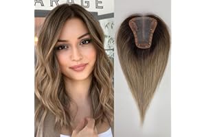 EMMOR Hair Topper For Women, 100% Remy Human Hair For Women With Thinning, Hair Loss Cover Gray Hair, Three Clips on Topper, 3.5in×4in Hand-Tied, 12 inch Ombre Ash Blonde