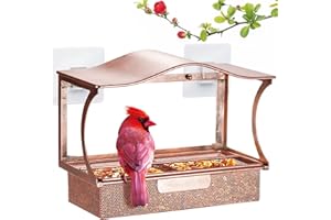 HouseSapp Fenster vogelfutterhaus, Rostschutz Metall Vogelfutterspender, Vogelhaus Fensterscheibe mit 4 ultrastarke Saugnäpfen, wildvogelfutter Futterhaus für Vögel, Balkon