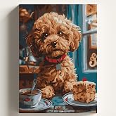 Sayılarla Boyama Tuval Hobi Seti, S&Uuml;S K&Ouml;PEĞİ PASTA 2 Temalı Fır&ccedil;a ve Boya Dahil Set (&Ccedil;ıtalı) 40x50 CM, Kendin Yap Sayılarla T