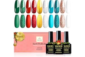 YSUVIN Smalto Semipermanente, 10 Colori Verde Rosso Bianco Glitter Oro Blu Argento Semipermanente Unghie, Smalto Per Unghie Soak Off UV/LED per Donne Partito DIY Nail Art Manicure Regali, 8ml
