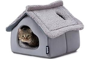 Pelzin Großkatzen Schlafhaus - Indoor-Katzehaus mit entnehmbarem Stützschaum & doppelseitiger Waschmatte - Überdachte Schlafhöhle als Rückzugsort für Kätzchen und Kleintiere