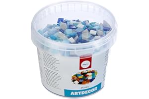 Rayher pierres mosaà¯que en verre  seau de 1 kg de 1300 pièces de tesselles de verre carrés mosaà¯que de verre de 1 x 1cm pour une surface denviron 35x40 cm  Couleur : bleu