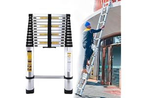 BRINGLUCK2U Telescopic Ladder 5M/16.4FT Thickened Aluminium Extension Telescoping, Multi Purpose Folding Ladders,Max Load 330lbs/150kg for Home and Outdoor Use