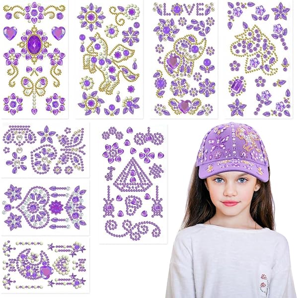 Lot De 2 Casquettes Baseball Réglables Filles + 12 Feuilles Autocollants Strass - Personnalisables Rose & Violet