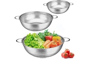 Herogo Set di 3 colini da cucina in acciaio inox con manici, colino microperforato, per scolare e rimpiazzare la pasta, il riso, la frutta, la verdura, lavabile in lavastoviglie, 16 cm/22 cm/28 cm