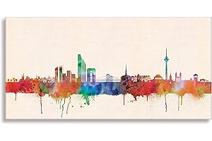 KUNSTBRUDER Druk na płótnie Banksy Graffiti - obraz Düsseldorf Skyline ! Obraz gotowy na blejtramie! Druk artystyczny, obrazy ścienne, obrazy na ścianę, obrazy do dekoracji - bezpośredni (60 x 120 cm)