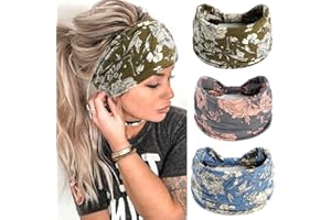 JUIMTIEN Damen-Haarbänder,Breite Haarbänder,Boho-Blumendruck Knoten Elastische Haarbänder Yoga-Bandanas,Laufstirnbänder für Frauen
