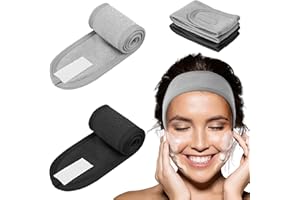 LOPHE 2 Pack SpaHeadband Facial Makeup Hair Wrap with Adjustable Magic Sticker, Women Skincare Washband for Shower and Face, (Gray, Black)