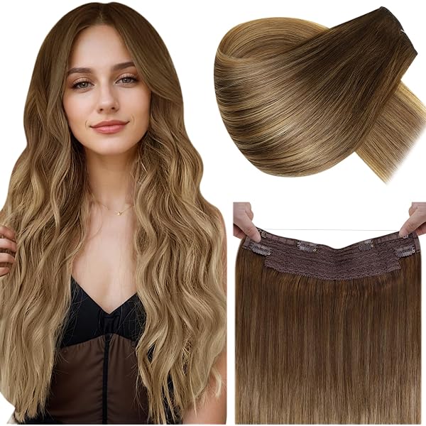 Easyouth Draht-Echthaar Extension Balayage – 40 Cm, 80 G, Farbe #1B/6/27, Remy-Menschenhaar, Mit 6 Verstellbaren Drähten