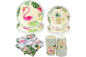 Amycute Piatti e Bicchieri Carta per Feste Fenicottero, 20 Ospiti, Stoviglie per Feste di Compleanno Hawaiano Piatti Carta Tovaglioli Bicchieri di Carta per Compleanno, Tropical Party (Style1)