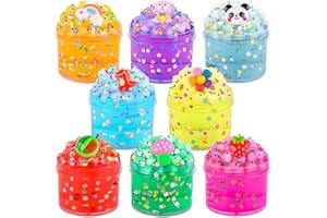 JAMDESDW 8 Pack Crystal Slime Kit, Jelly Cube Crunchy Slime, Includes 8 Pcs Add-ins, Kids Stress Relief Toy, Valentine's Party Favors for Girls & Boys