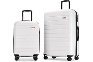 GinzaTravel Luggage Set of 2, Hard Shell Suitcase with Wheels and Combination Lock, Lightweight, ABS, Medium & Large, White
