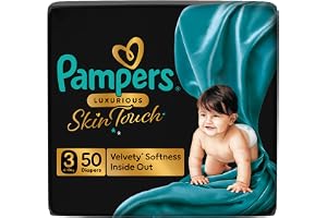Pampers Luxurious Skin Touch Premium Diapers Size 3,6-10kg 50 for Toddlers | Only Diaper Parents Don’t Switch From: Unmatched Cushiony Comfort, Softness for Delicate Skin, Stays Sleek Even When Full