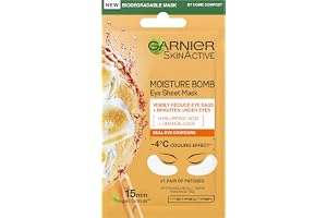 GARNIER, ögonmask, SkinActive Moisture Bomb Orange Eye Mask | Med hyaluronsyra och apelsinjuice, minskar uppkomsten av påsar
