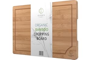 OLIVER'S KITCHEN Planche à Découper Premium en Bambou 100% Bio Oliver’s Kitchen – Planche à Découper en Bois Très Grand Format – Robuste, Durable et Résistante – Facile à Nettoyer Avec Rainure