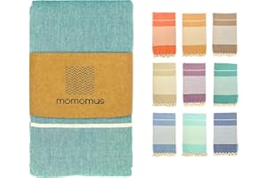 MOMOMUS Fouta Plaża XXL z frędzlami i 100% bawełny - idealny jako duży ręcznik plażowy, koc piknikowy bez piasku, gigantyczna mata lub mata basenowa - morska zieleń, 200 x 240 cm