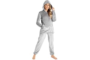 CityComfort Pijama Mujer, Pijama Mujer Invierno de Forro Polar Elegante Dos Piezas con Capucha S-XL