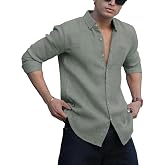NexaFlair Men's Shirt Regular Fit Solid Pattern Linen Cotton with Long Sleeve Collared Neck Standard Length and Button Down C