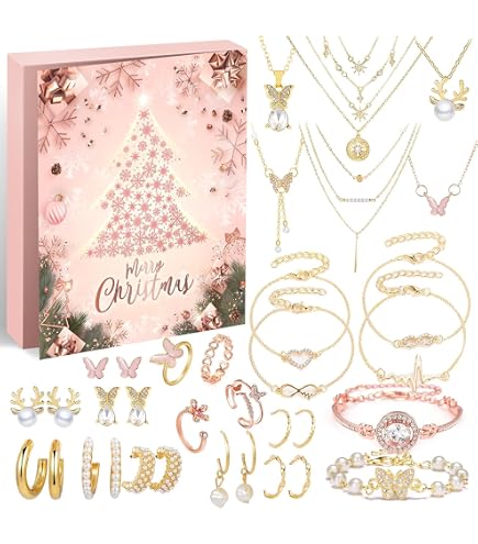 Calendrier De L'Avent Bijoux 2025 – 24 Surprises Bracelets Colliers Boucles D'oreilles, Cadeau Noël Femme Ado