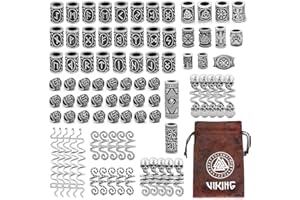 GuoShuang 86 Stück Runen Schmuck - Stilvoller Wikinger Bartschmuck set für den modernen Mann Haarschmuck mit valknut Geschenktasche