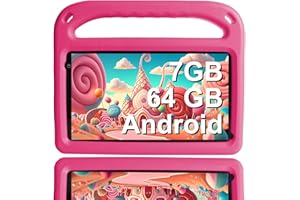 SUAAT Tablette Android FHD | 64GO ROM +7GO RAM (2TB Extensible) | Tablet 7 Pouces | WiFi 5G/Bluetooth 5.0 | Double Caméra | Contrôle Parental | Play Store | Pre-Installed iwawa | Étui Rose