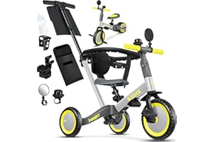 KIDIZ® Vélo d'équilibre Tricycle 6 en 1 | Vélos d'équilibre Vélo de course Tricycle pour enfants de 1 an à 5 ans | Aide à l'apprentissage de la marche supportant jusqu'à 25 kg | Inclus barre de