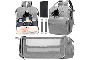 ZIOSINM Wickelrucksack mit Babybett, Multifunktionaler Große Wickeltasche Rucksack mit Isoliertasche, Moskitonetz, abnehmbare Schnullertasche & USB-Ladeanschluss