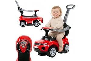 SUN BABY Coche tobogán para niños 4en1, a Partir de 1 años, Coche empujador con claxon y música, Espacio para Guardar Cosas Debajo del Asiento (Rojo)