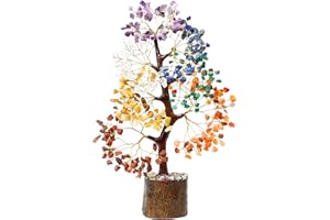 CROCON 7 Chakra Tree of Life - Crystal Tree for Positive Energy, Attract Good Luck, Feng Shui Money Bonsai - Gemstone Tree, Natural Seven Chakra Healing Stones, Home Decoration - Spiritual Gift
