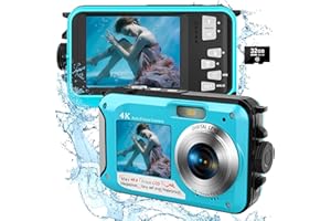 YISENCE Unterwasserkamera 11 Fuß digitalkamera wasserdichte 4K 48MP Autofokus Selfie Dual-Screen wasserdichte Kamera mit 32 GB Karte