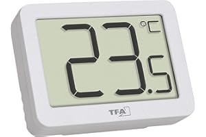 TFA Dostmann Innenthermometer digital, 30.1065.02, Raumtemperatur überwachen, Mini Thermometer, Max-Min-Werte, -10...+60∞C, magnetisch oder Ständer, klein, weiß