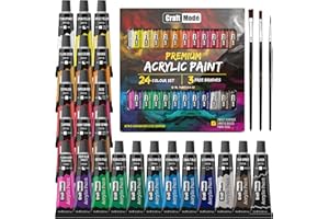 Craft Mode Acrylic paint set 24 12ml Perfect for Canvas, Wood, Ceramic, Rock, Fabric & Crafts. Non-Toxic, Quick Dry Vibrant Colours. Beginners, Students and professionals