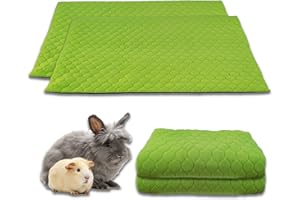 NEO SOLVO Lot de 2 - Tapis Litière Polaire pour Cochon d'Inde et Lapin - 70 x 105 cm Vert avec Une Couverture Tunnel Polaire séparée - Absorbant et Imperméable - Cage et Enclos