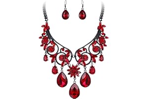 Clearine Halloween Jewellery Tribal Ethnic Style Chunky Crystal Statement Necklace Dangle Earrings Set for Women, Statement Costume Jewellery Set, Wedding Bridal Set