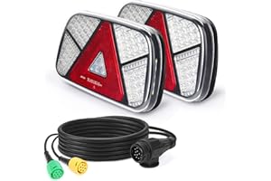 Yuanjoy 2 Piezas de luz trasera del remolque Kit, 12v/24v impermeable Indicador, freno, marcha atrás, niebla, reflector de luz con 5,5 m de largo 6 Core Cable para Camión Caravana