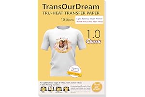TransOurDream-Estilo clásico de Papel de Transferencia para Telas Claras,Impresión de espejo,Transparente sin bordes blancos, combina perfectamente con tejidos claros,10 hojas,A4. ES-1-10