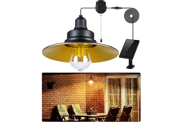 FabStyl Lampe Solaire Interieur Extérieur Avec Interrupteur à Tirette & Ampoules E27 Etanche IP65 Lampe Suspendue Éclairage Pour Jardin Pergola Chemins Garage Maison Cabanon Pergola