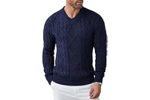 COOFANDY Pull à col en V pour Homme Coupe ajustée en Tricot torsadé à Manches Longues