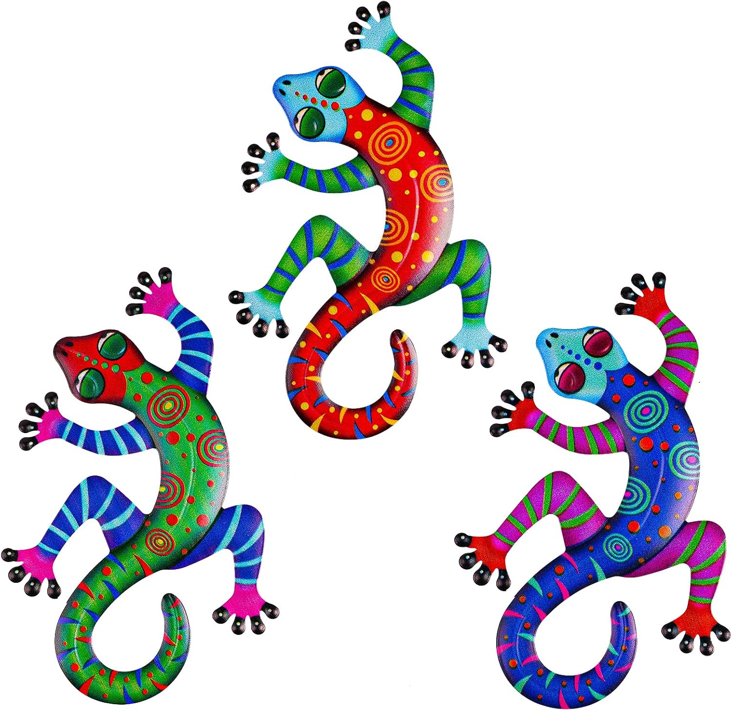 OFFCUP Metal Gecko Wall Decor, 3pcs Garden Ornaments Wall Art Outdoor Garden Decorations Wall Fence Sculpture Hanging for Outdoor Backyard Porch Home Patio Lawn Fence Decorations Wall Sculptures