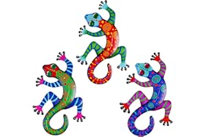 OFFCUP Metal Gecko Wall Decor, 3pcs Garden Ornaments Wall Art Outdoor Garden Decorations Wall Fence Sculpture Hanging for Outdoor Backyard Porch Home Patio Lawn Fence Decorations Wall Sculptures