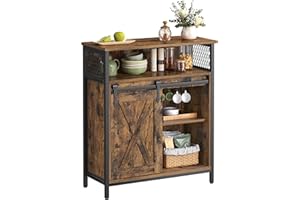 VASAGLE Credenza, Mobile da Cucina, Armadietto Organizzatore, con un'Anta Scorrevole, 30 x 70 x 80 cm, Ripiani Regolabili, Stile Country, per Soggiorno, Marrone Vintage e Nero Inchiostro LSC089B01