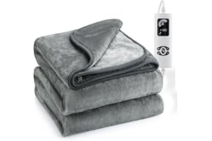 AFDEAL Große Elektrische Decke, 135 * 185CM Beheizte Decke Mit 6 Heizstufen, Waschmaschinenfest, 1-12H Timer, Weiche Elektrische Flanelldecke, Schnelle Erwärmung, Um Lhren Körper Zu Wärmen, Grau